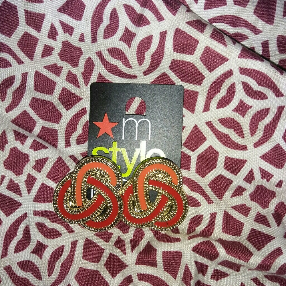 Pink, red,  gold earrings